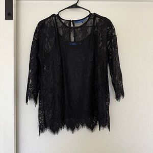 Apt.9 Women’s Black Lace 3/4 Long Sleeve Blouse Keyhole Button Goth Witchy Emo S